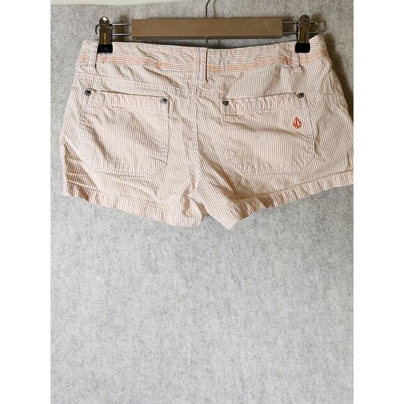 VOLCOM Women's Orange Pin Stripe Short Shorts SZ 5 - Picture 2 of 6